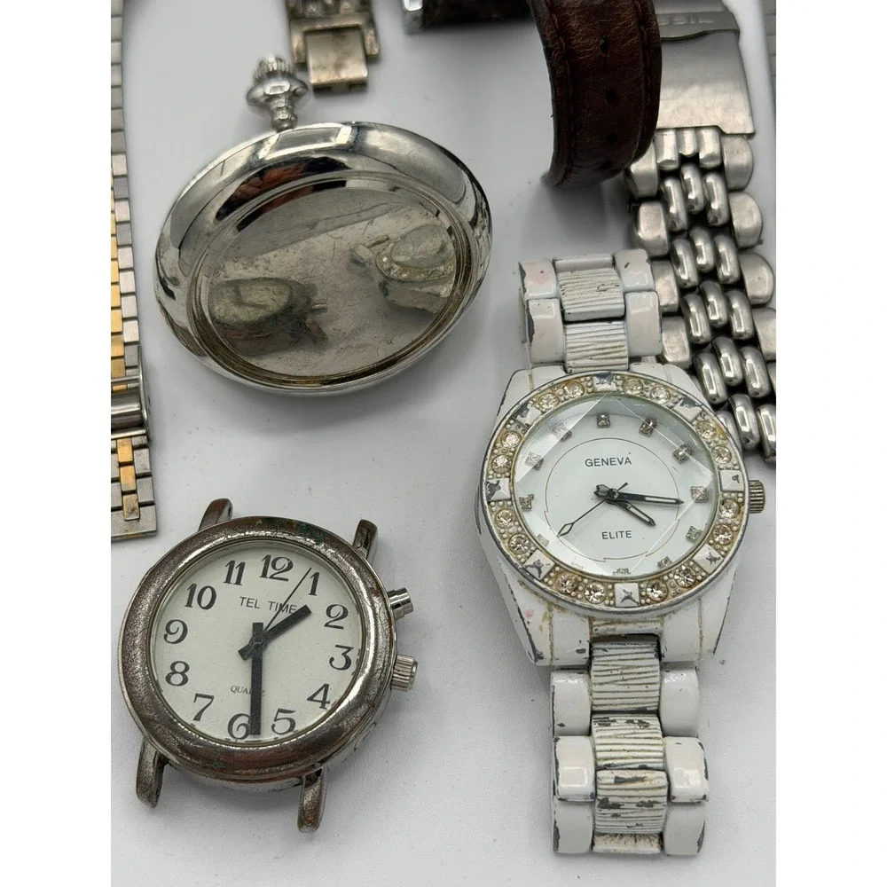 Vintage Watch Lot Fossil Pocket Watch Geneva Sergio Valente Parts Repair As-Is